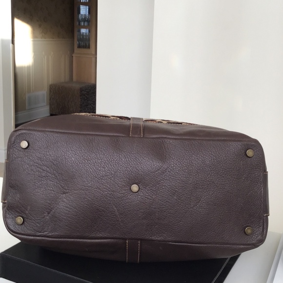 Fabulous dark brown leather handbag with animal print cowhide in the front - Picture 4 of 10